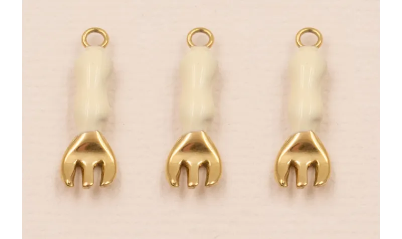 Colgante Tenedor esmalte Beige S. Steel 20*6mm / Cuentas Metálicas de Acero Inoxidable