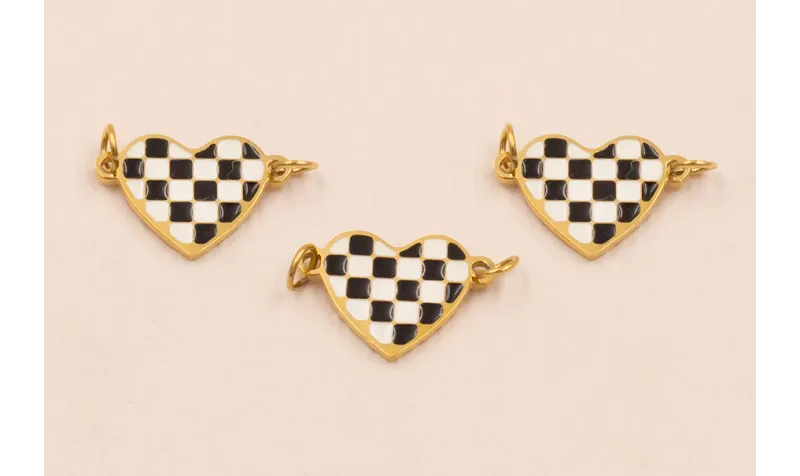 Entrepieza Corazón ajedrez Stainless Steel 12*8 / Cuentas Metálicas de Acero Inoxidable