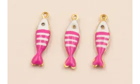 Colgante Pez Stainless Steel 18*5mm Rosa y Blanco / Cuentas Metálicas de Acero Inoxidable