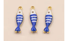 Colgante Pez Stainless Steel 18*5mm Azul y Blanco / Cuentas Metálicas de Acero Inoxidable