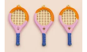 Raqueta 30*14mm Morado, Azul y Oro Mate / Cuentas Metálicas de Latón / Zamak