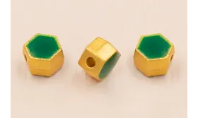 Entrepieza Hexagonal 5*5*4mm Oro Esmalte Verde / Cuentas Metálicas de Latón / Zamak