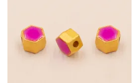 Entrepieza Hexagonal 5*5*4mm Oro Esmalte Morado / Cuentas Metálicas de Latón / Zamak