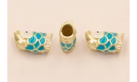 Entrepieza Pez 15*8 Turquesa y Beige Agujero 4mm / Cuentas Metálicas de Latón / Zamak