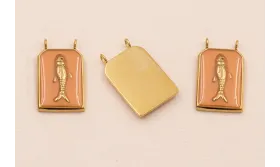 Colgante Chapa Pez Stainless Steel 25*15 Rosa Palo / Cuentas Metálicas de Acero Inoxidable