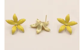 Perno Flor esmalte Amarillo 5 petalos 20mm diam / Base Pendientes 