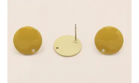 Perno Disco esmaltado 14mm Dorado Mate y  Mostaza / Base Pendientes 