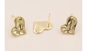 Perno Corazón martilleado 12*10mm Oro / Base Pendientes 