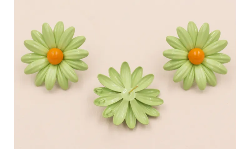 Pendiente Flor 40mm Turquesa y Naranja / Base Pendientes 