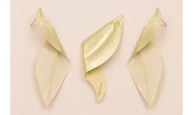 Pareja Pendientes Hoja Doblada 70*20 Esmalte Beige / Base Pendientes 