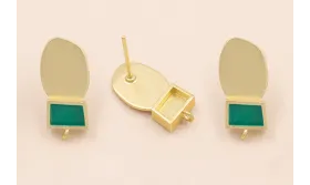 Pendiente cuadrado Verde con Chapa 18*7mm Oro Mate / Base Pendientes 