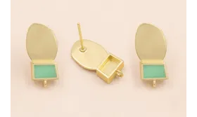 Pendiente cuadrado Turquesa con Chapa 18*7 O- Mate / Base Pendientes 