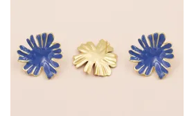 Pendiente Flor Oro Mate esmalte Azul 33mm diametro / Base Pendientes 