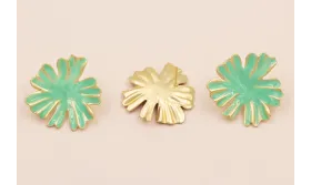 Pendiente Flor Oro Mate esmalte Turquesa 33mm diam / Base Pendientes 