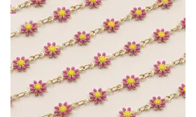 Cadena Marganitas 6mm diametro Fuxia + Amarillo / Cadenas de Latón / Zamak