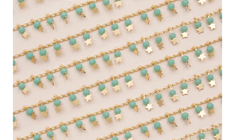 Cadena colgante bola de 3mm Turquesa y estrella  / Cadenas de Latón / Zamak