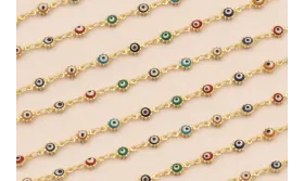 Cadena Ojo Turco multicolor de 4mm Oro Mate / Cadenas de Latón / Zamak