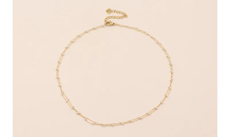 Cadena doble Completa con cierre 43cms Acero perla / Cadenas de Acero Inoxidable