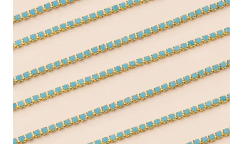 Cadena Strass Critstal 2mm Turquesa opaco / Cadenas de Latón / Zamak