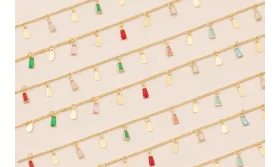 Cadena Oro Mate colgantes cristal multicolor 10mm / Cadenas de Latón / Zamak