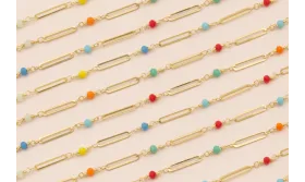 Cadena Eslabón de 15mm con facetada 3*4mm Oro Mate / Cadenas de Latón / Zamak