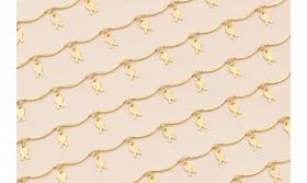 Cadena listón arqueado con Pez de 7*4mm Oro Mate / Cadenas de Latón / Zamak