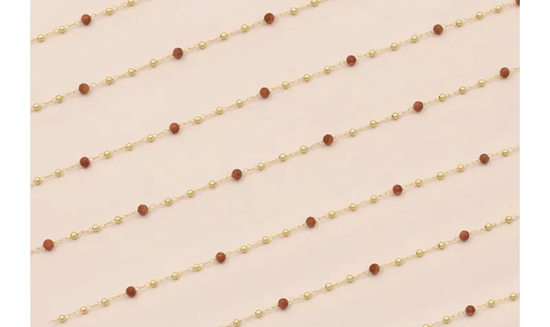 Cadena Oro Mate bolitas de Piedra de 2mm Rojiza / Cadenas de Latón / Zamak
