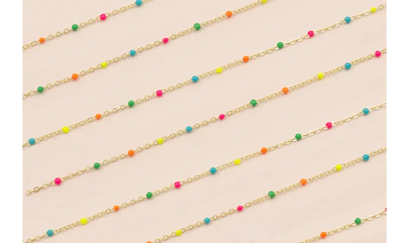 Cadena 1mm Oro con Esmaltes de 2mm Multicolor / Cadenas de Latón / Zamak
