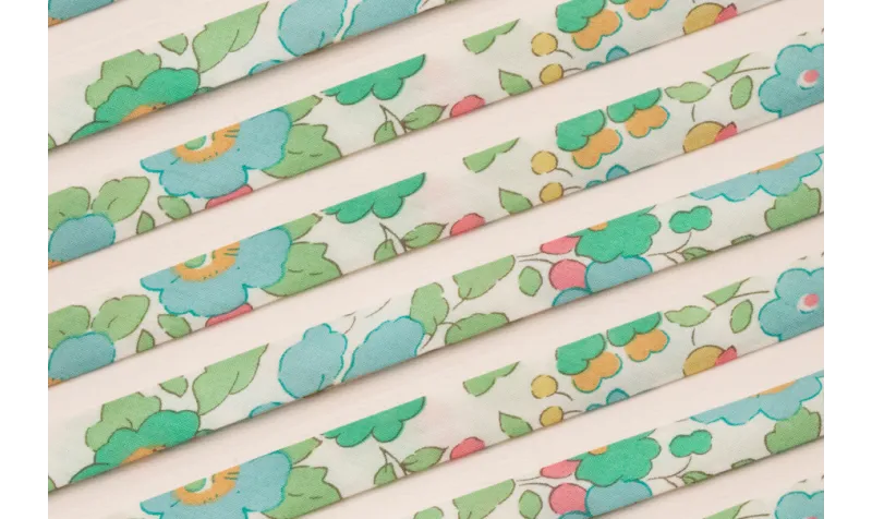 Lazo estampado bies 10mm Flores Turquesa / Lazos