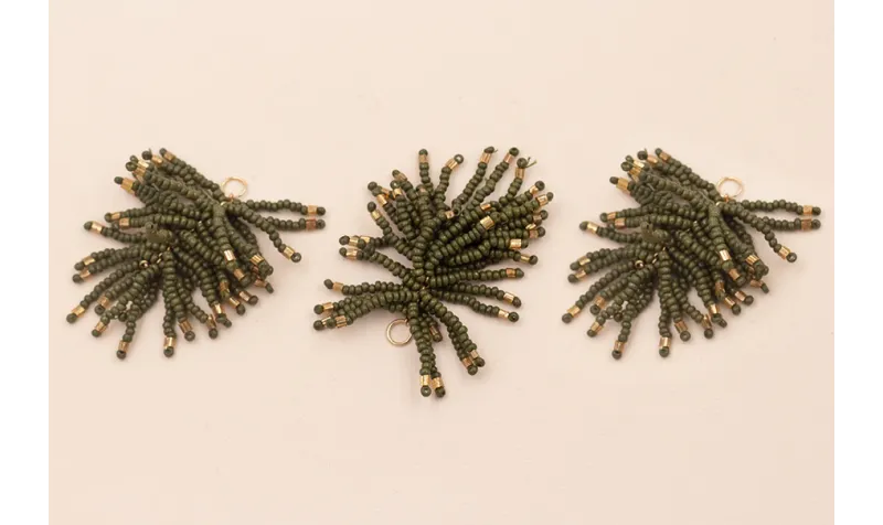 Pompon Abalorio 40mm Kaki y Bronce