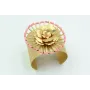 Pulsera ancha con roseton de tubos oro mate