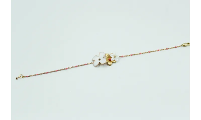 Pulsera con cadena oro mate y bola esmaltada blanc