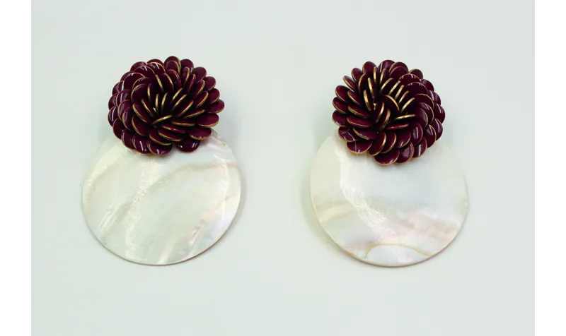 Pendientes con roseton 25mm de esmaltes granates y