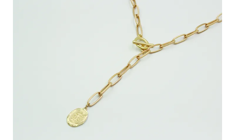 Collar de cadena eslabón ovalado estriado con bola