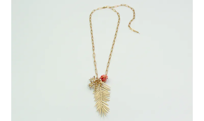 Collar cadena de eslabón rectangular, colgante hoj