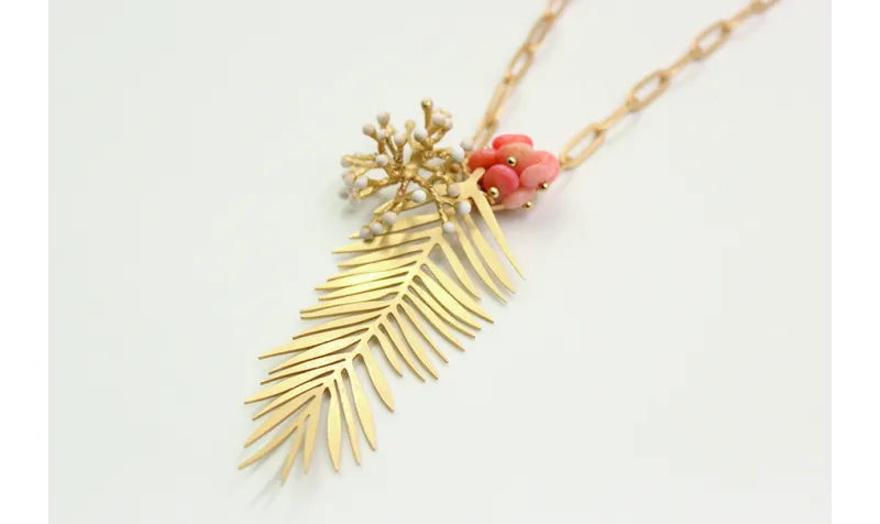 Collar cadena de eslabón rectangular, colgante hoj