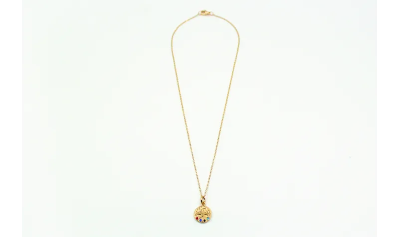 Solitario con cadena de eslabón pequeño dorado y c
