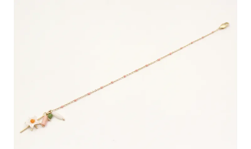 Pulsera cadena bola esmaltada rosa con colgante de