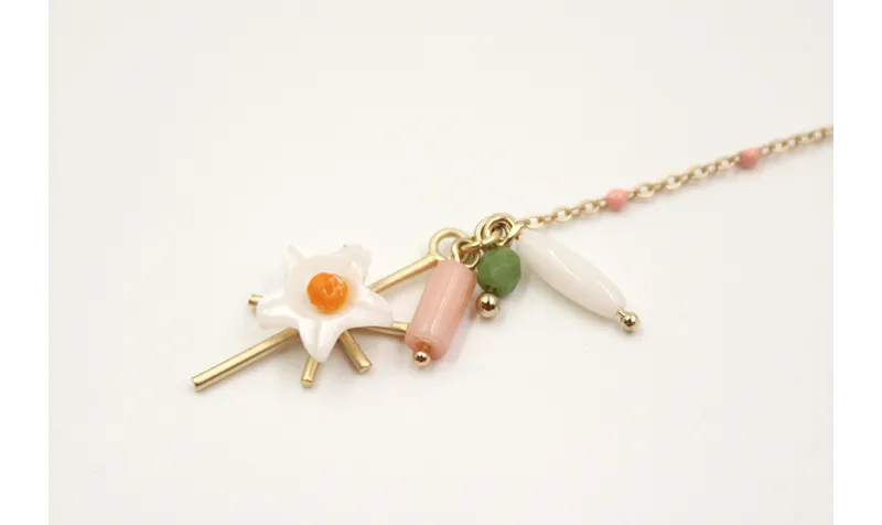 Pulsera cadena bola esmaltada rosa con colgante de