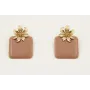 Pendientes perno flor oro mate y cuadrado esmaltad