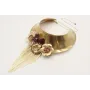Collar ancho con fleco en oro mate, flores esmalta