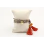 Pulsera de seda natural gris con rueda estriada, c