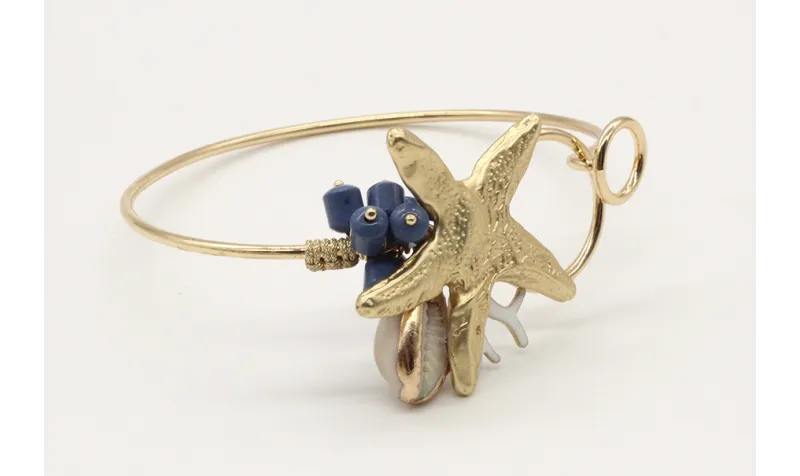 Pulsera rigiada dos aros con estrella en oro mate 