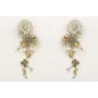 Pendientes rama coral oro mate con flor esmaltada 