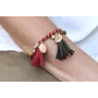 Pulsera rigida forrada con seda natural granate co