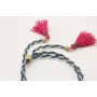 Pulsera trenza macrame azules con rombos en oro y 
