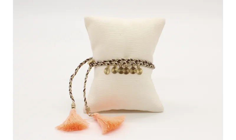 Pulsera trenza macrame en marrones con disco peque