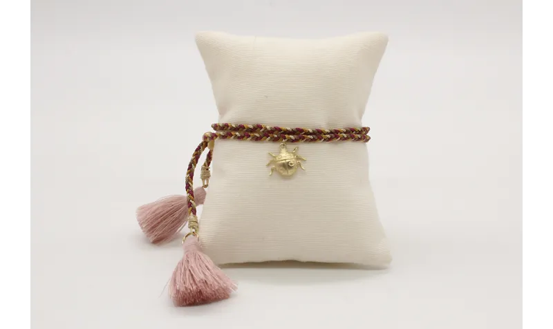 Pulsera trenza macrame en granate, marrón tostado,
