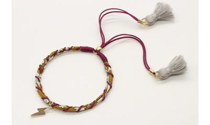 Pulsera rigida forrada con liberty mostaza e hilo 