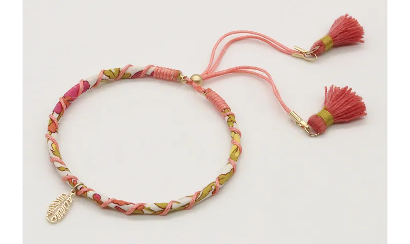 Pulsera rigida forrada con liberty hojas verdes y 